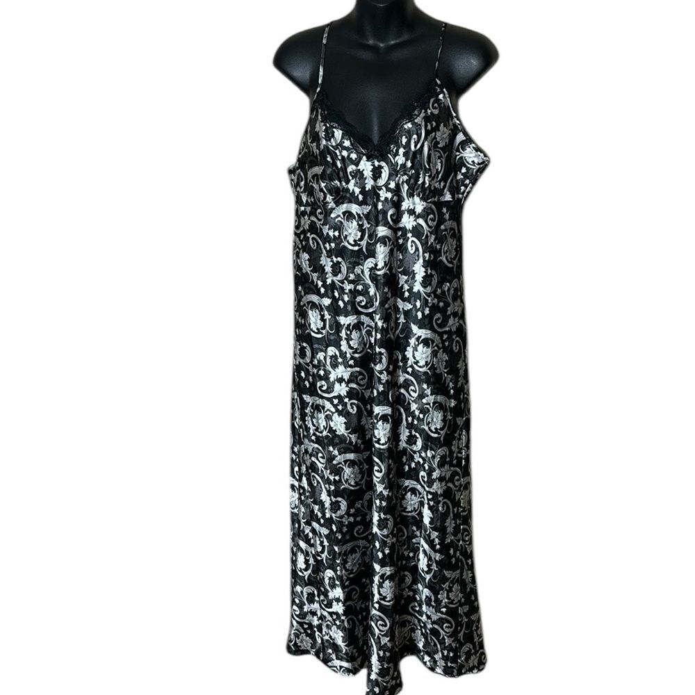 Adonna women’s midi slip dress nightie lingerie babydoll lace fleur de lis lg